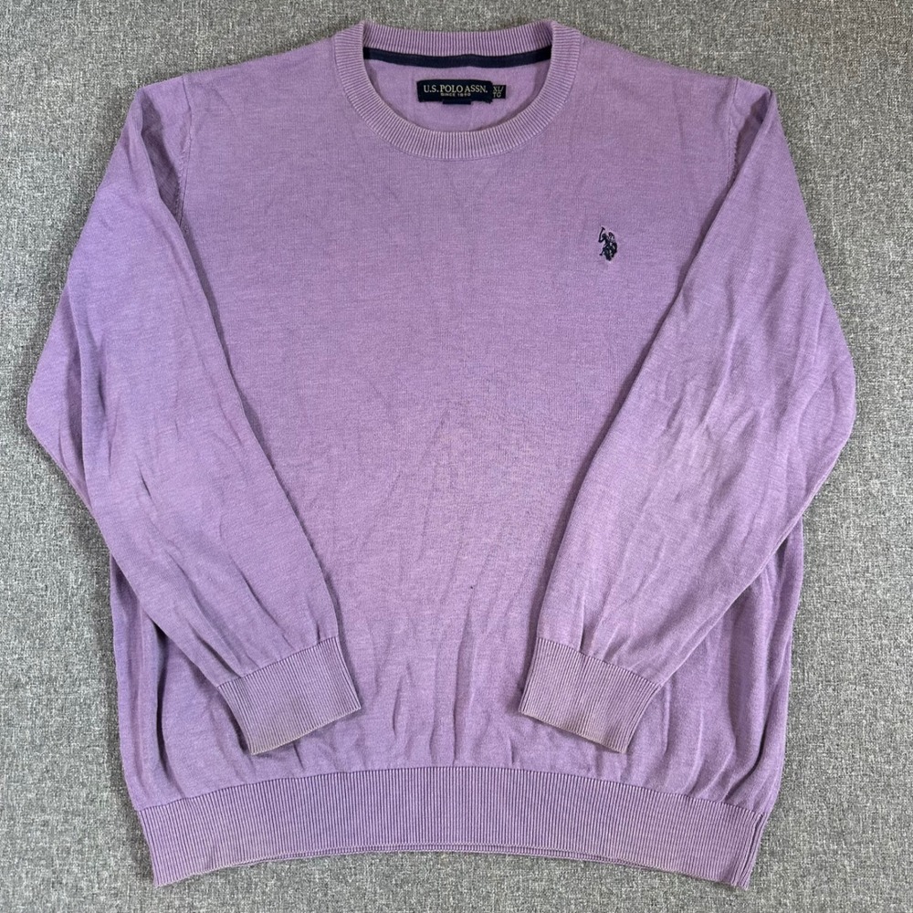 US Polo Assn Mens XL Sweater Light Purple Crewneck Cotton Blend Pullover Logo